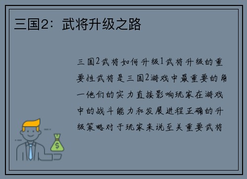 三国2：武将升级之路