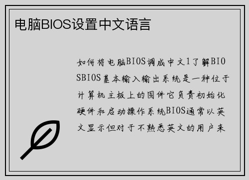 电脑BIOS设置中文语言