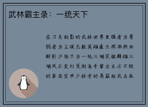 武林霸主录：一统天下